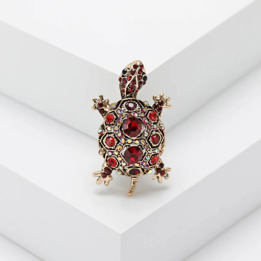 Retro rhinestone turtle brooch in alloy with blue, green, and red colour options