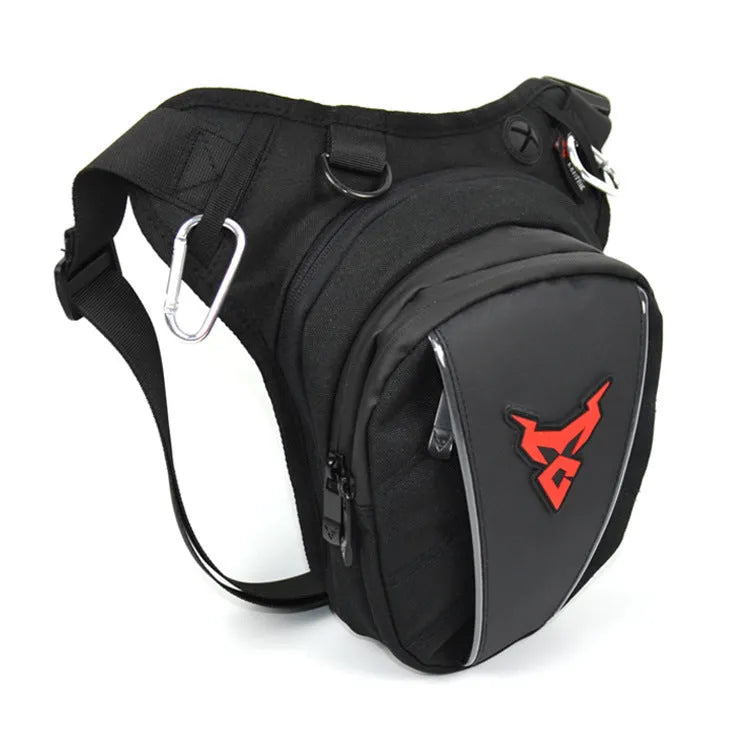 Motorcycle leg bag in 1200D Oxford cloth shown in one of four colours: red, blue, green, or grey