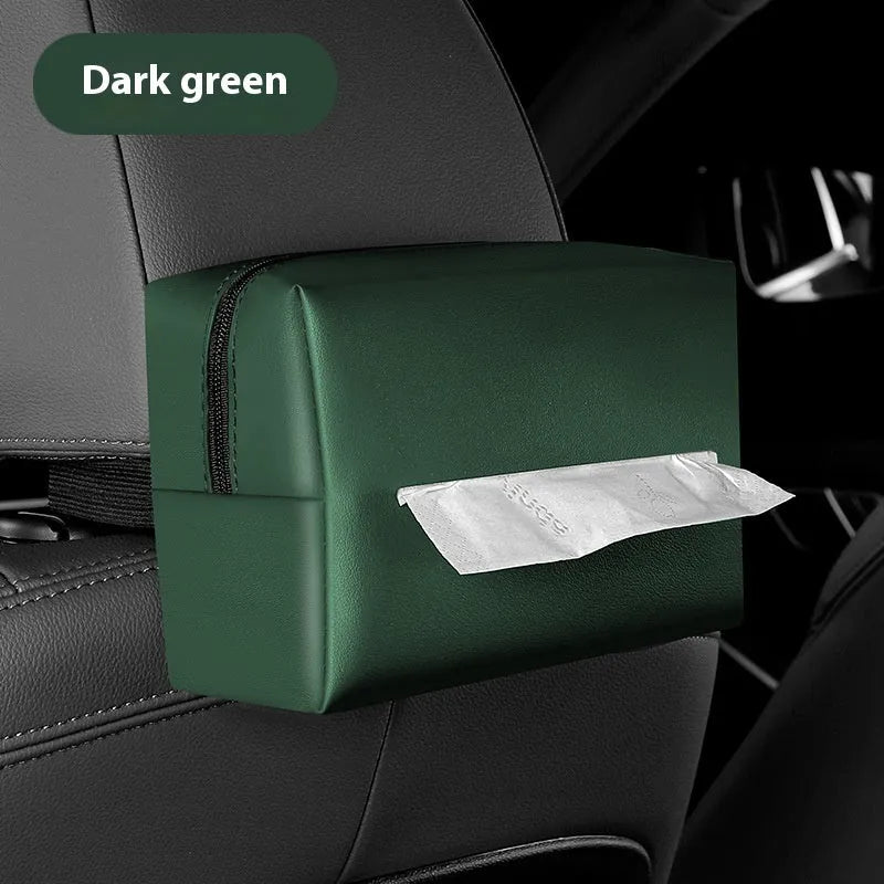 Leather car tissue paper extraction box in black, 18cm by 12.5cm by 9cm