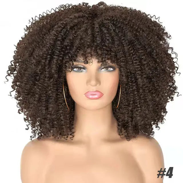 African small curly afro wig headgear in high temperature silk bangs type colour 1B