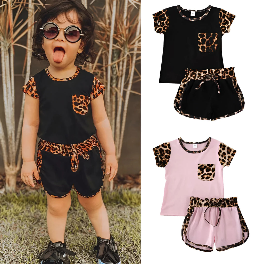 Girl's cotton blend outfit set in black with top and bottom, available in sizes 80 to 120 cm