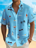 Man modelling a loose-fit, short-sleeve Hawaiian shirt with a colourful digital print pattern.