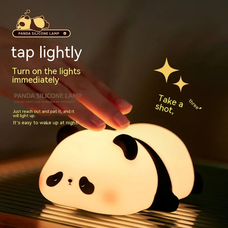 Panda-shaped silicone night light for kids with USB charging cable