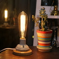 Retro ceramic table lamp with wooden base and glass shade in American Country style