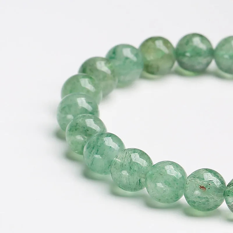 Green strawberry quartz bracelet with hand-woven 7.5mm beads and Chinese auspicious patterns
