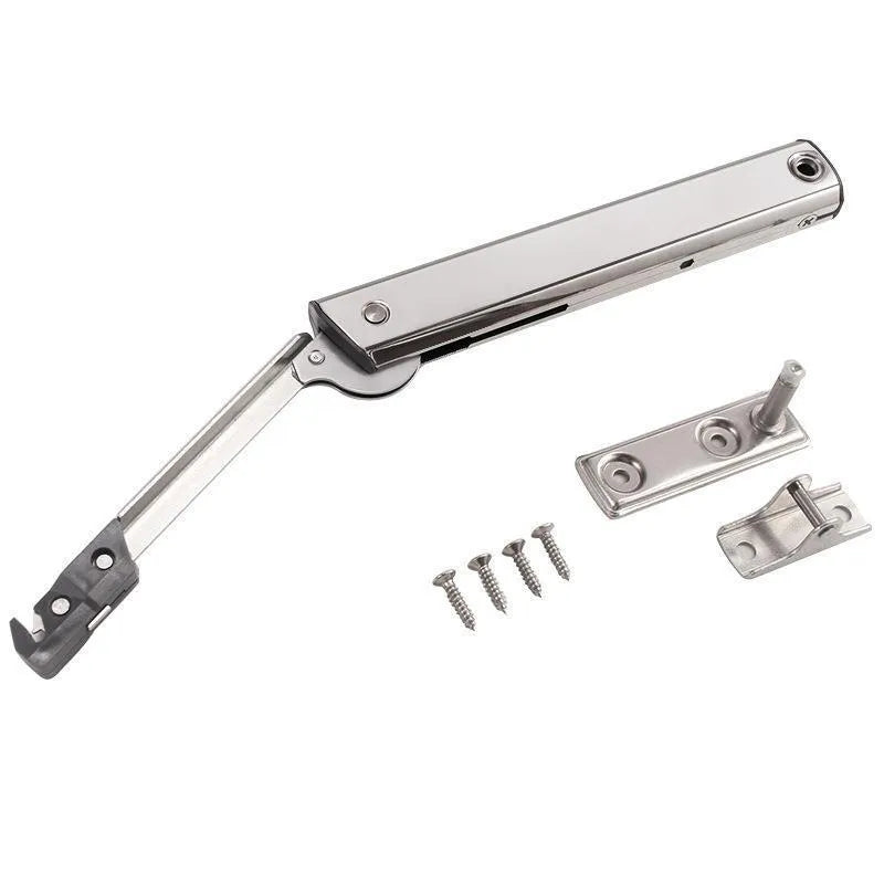 Cold rolled steel tatami cabinet support rod with elastic jackstay for flap-up doors.