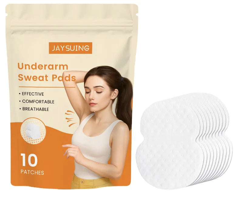 Pack of 10 underarm sweat absorbing patches with polyacrylic acid hydrogel and vitamin E formulation