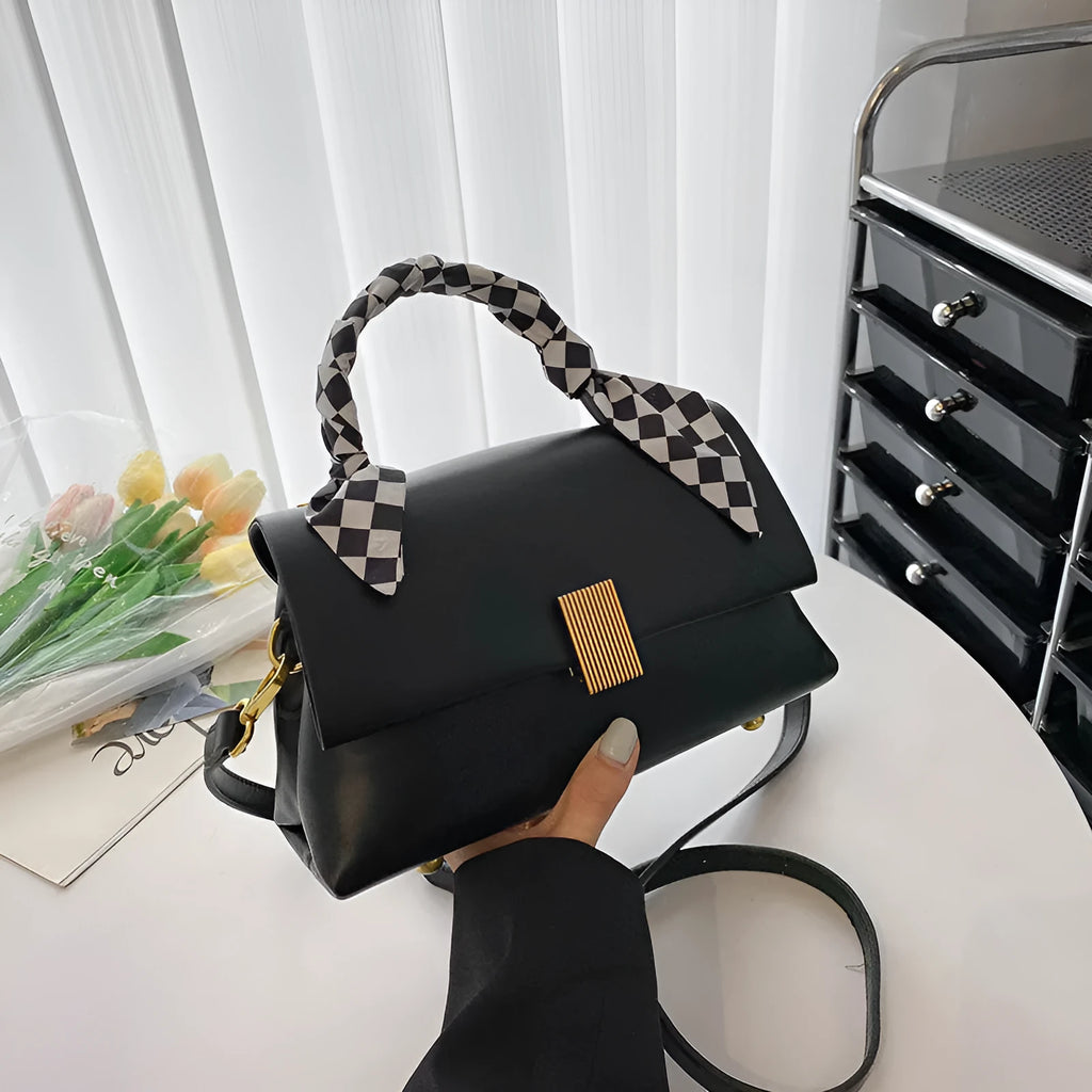 Horizontal square PU shoulder handbag for business commuting with phone pocket and zippered compartment