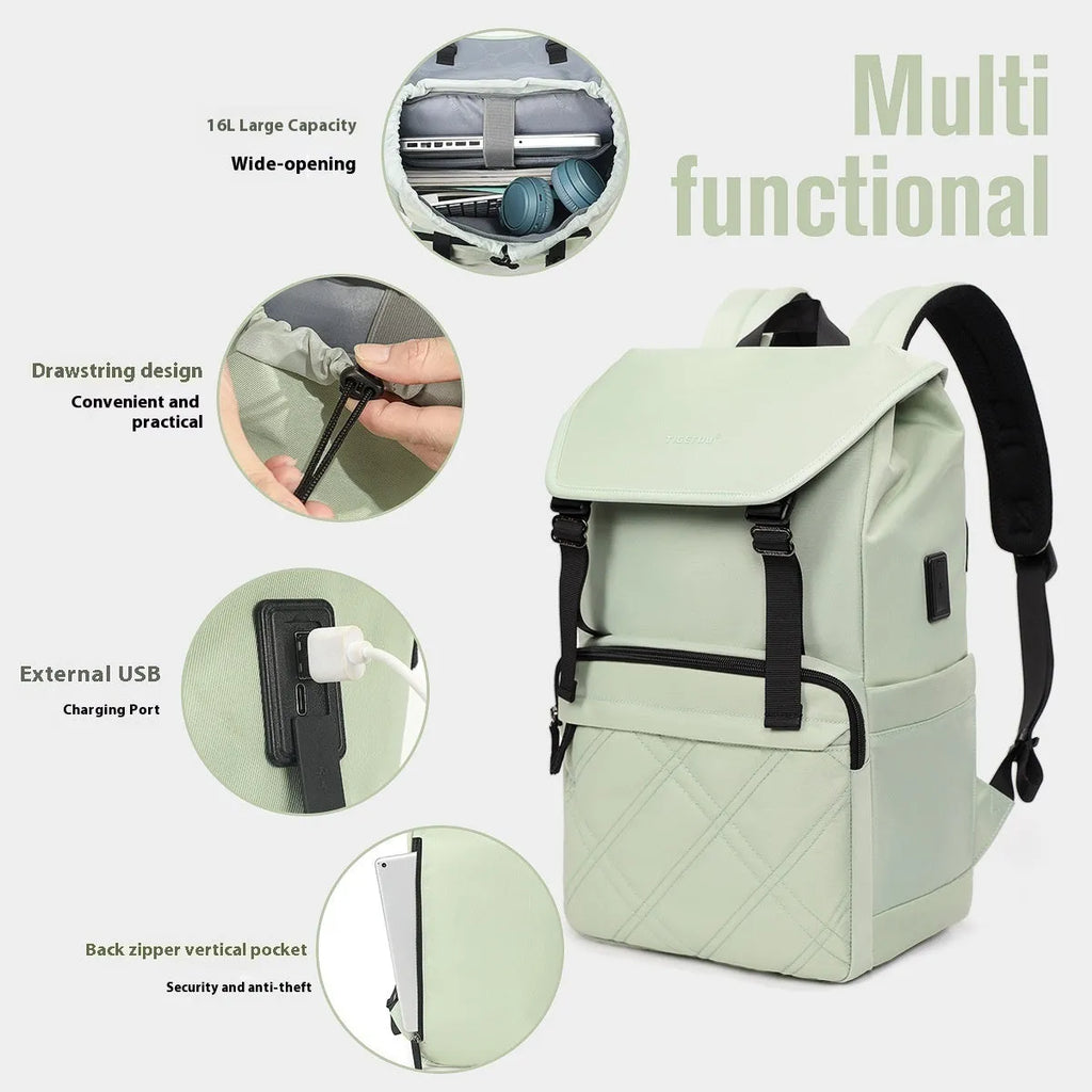 Light green 15.6 inch lightweight nylon school travel backpack with external pocket