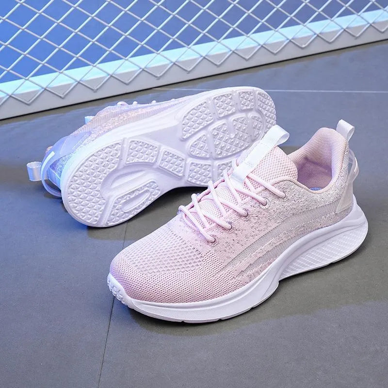 Anti-slip dance flat mesh sports shoes in Blue Pink with low heel and lace-up fastening