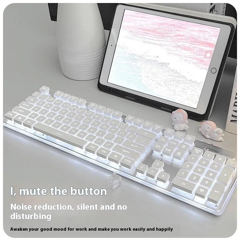Wired quiet mechanical-feel keyboard with backlight, shown in Metal Black colour with blue illumination