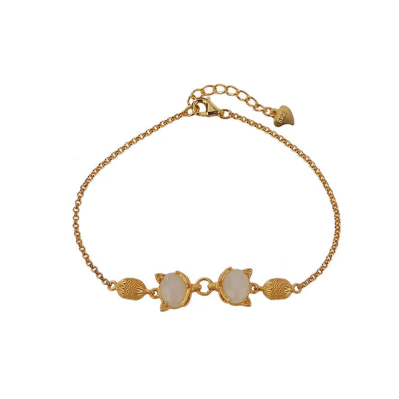 Retro women's bracelet with 925 silver chain and choice of jasper or Hetian jade pendant