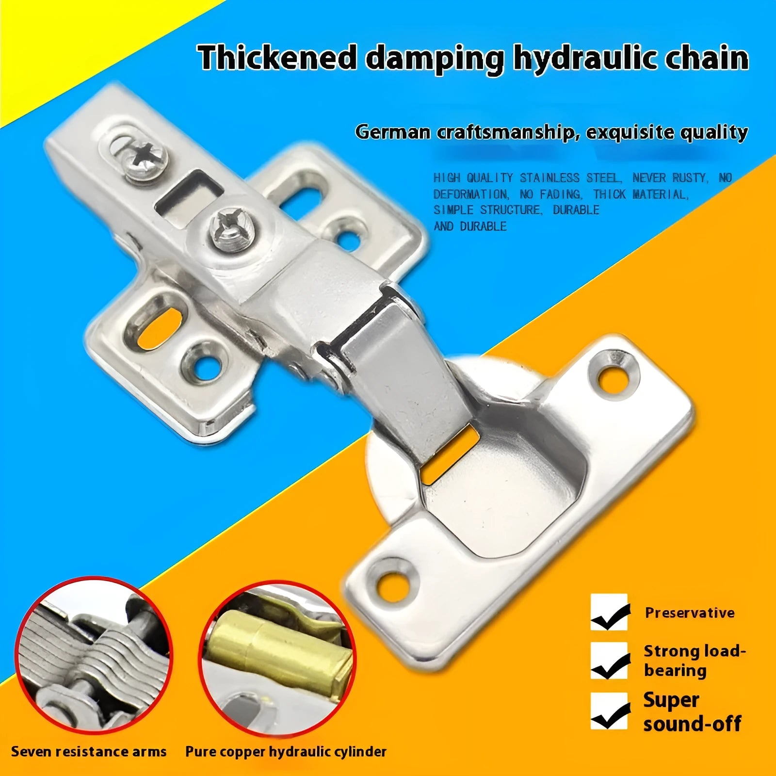 761 nickel-plated cold rolled steel hydraulic damping hinge for cabinets, shown in straight, middle, and large bend types.