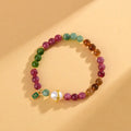 Geometric optimised tourmaline bracelet with 6.5mm chalcedony beads in natural crystal