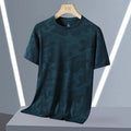 Men's plus size quick-dry nylon T-shirt in camouflage pattern with round neck and short sleeves