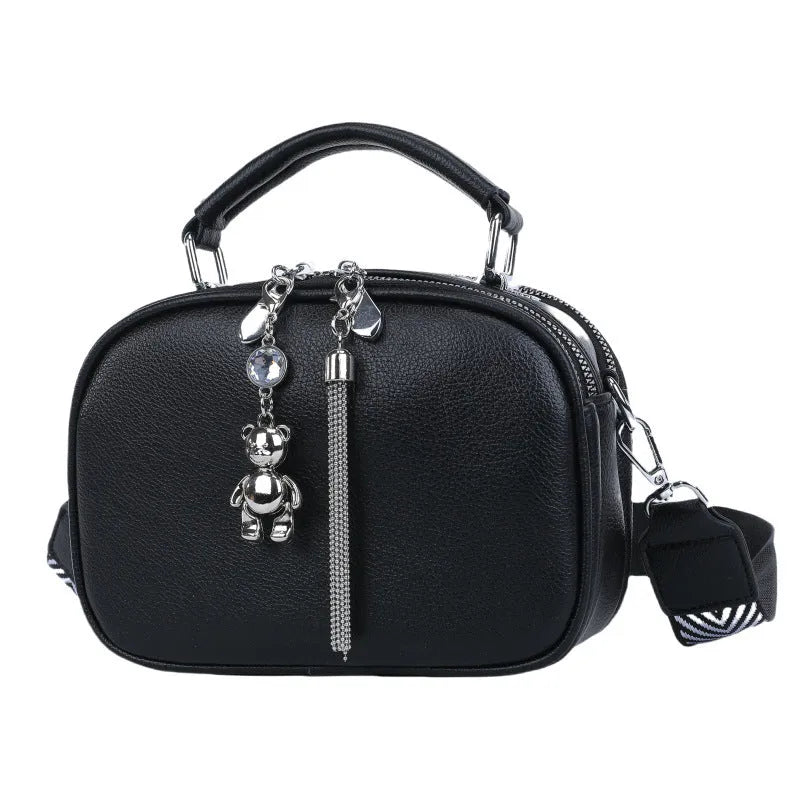 Women's 21x15cm PU stitching square bag with oval shape and double shoulder straps