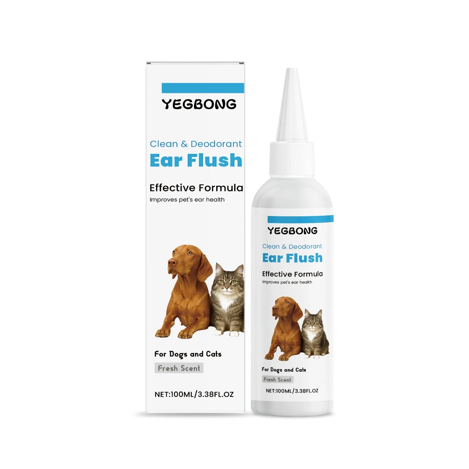 100ml bottle of dog and cat ear cleaner solution for gentle earwax removal.