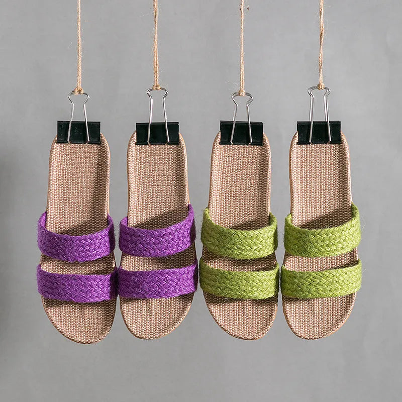 Women's indoor non-slip platform flip-flops with linen upper, available in multiple colours, size 35-40