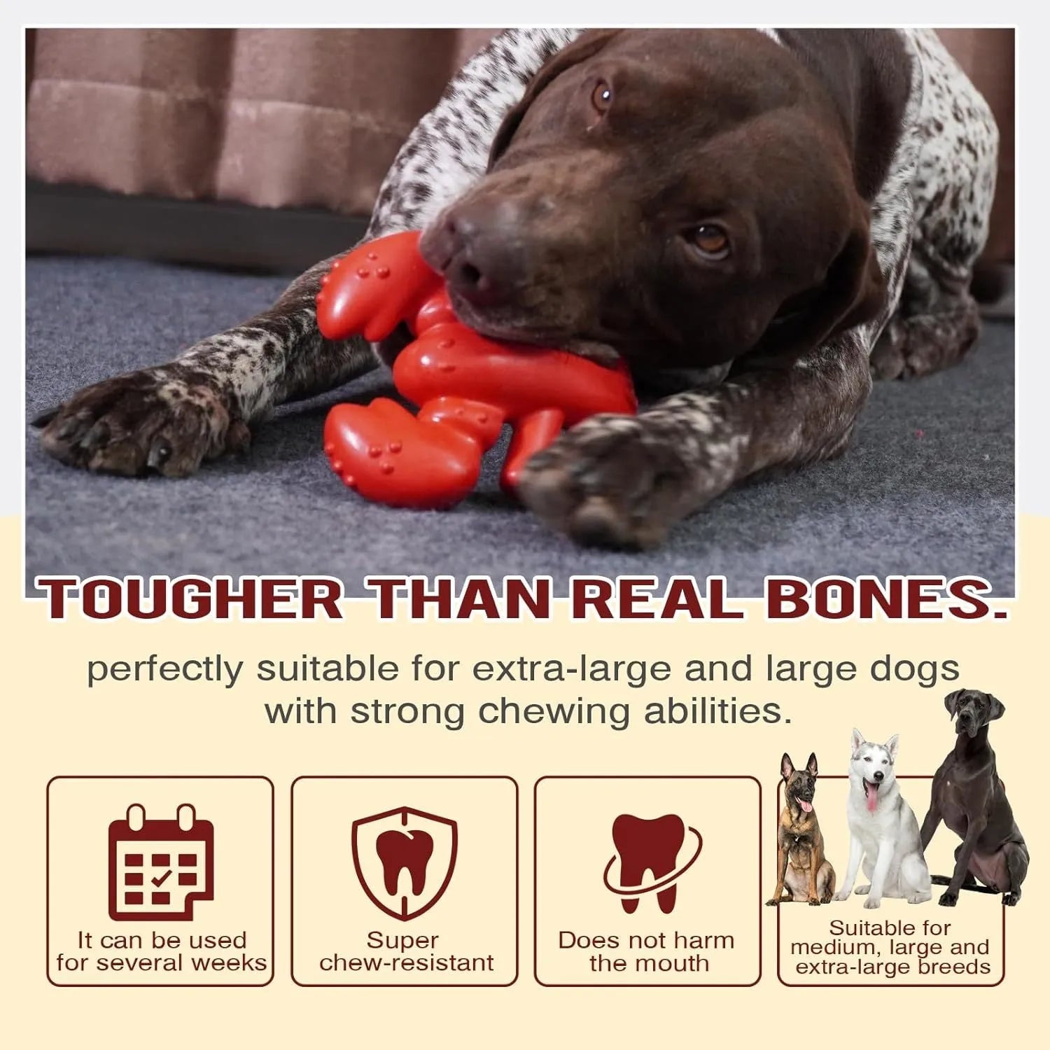 Red hard material dog chew toy for large breed dogs and aggressive chewers
