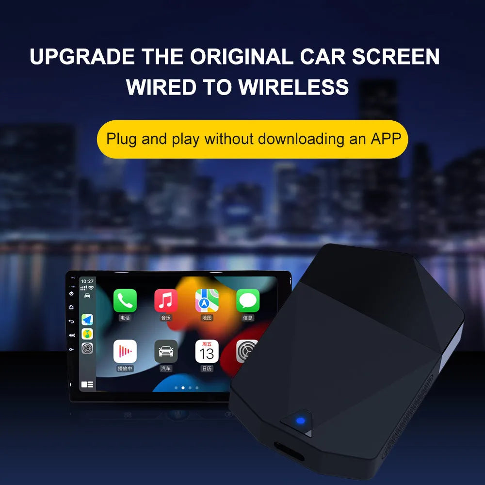 CarPlay wireless adapter M25 with 9-inch capacitive screen 1080P ABS black 65x43x12mm for Apple iPhone