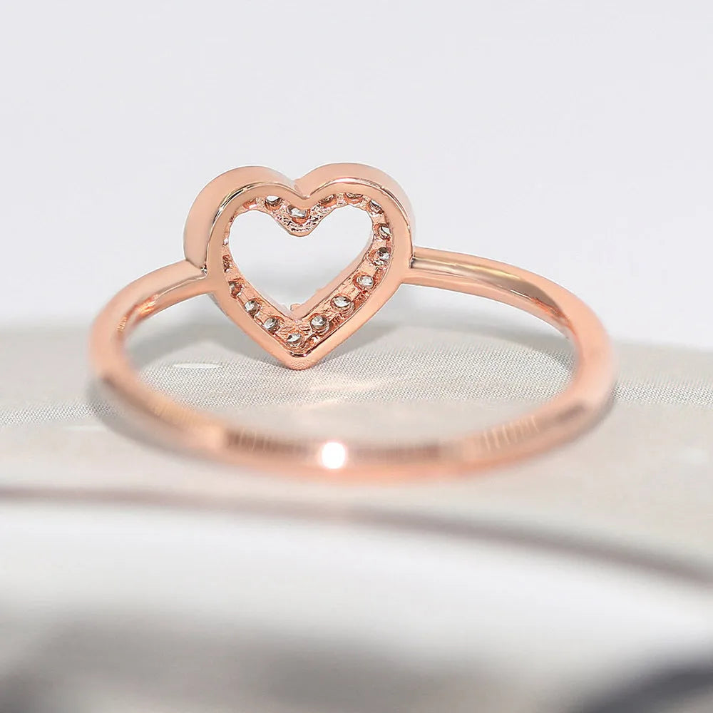 Fashion Fresh Heart ring in gold tone with white stone on copper base, women's size No 7