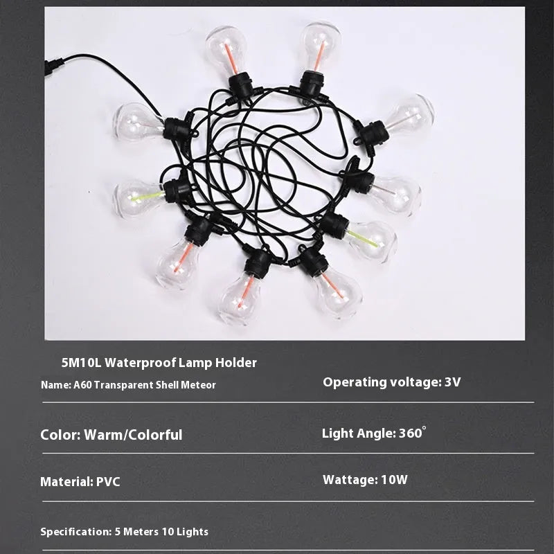 Outdoor waterproof decorative string lights with 10 LED bulbs on 5 metre cable for garden and event use