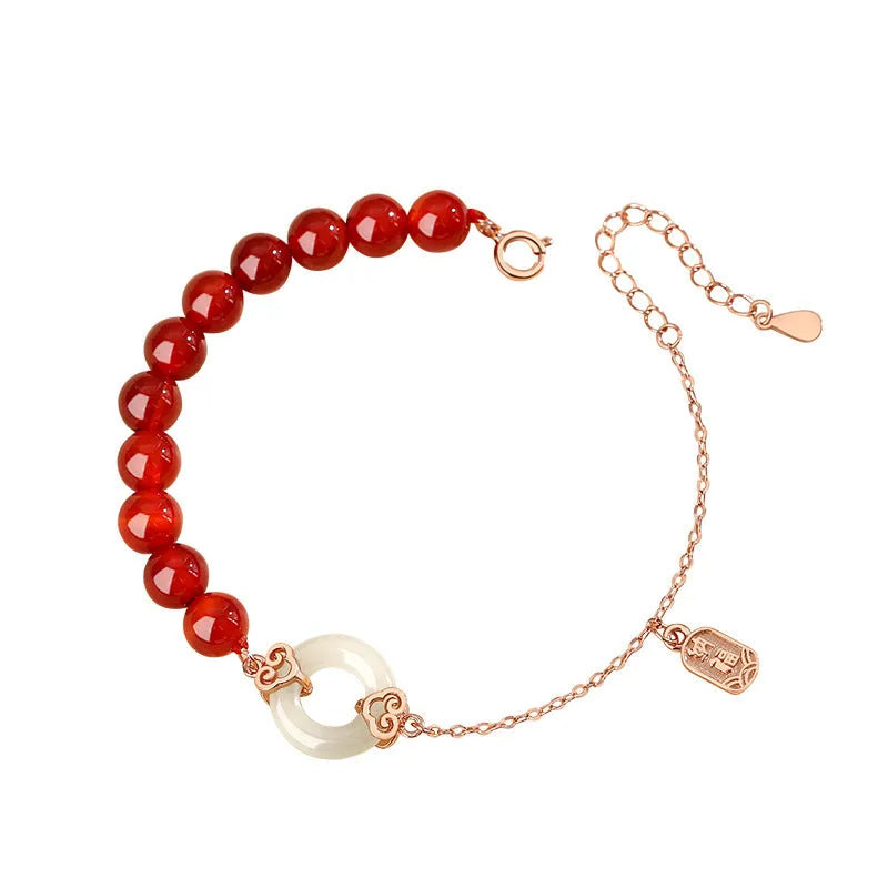 Sterling silver 925 bracelet with peace buckle charm and traditional Chinese design elements