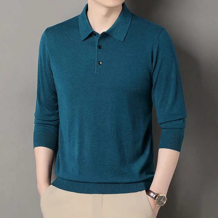 Men's long sleeve wool blend base shirt in medium gray, straight fit, for spring autumn