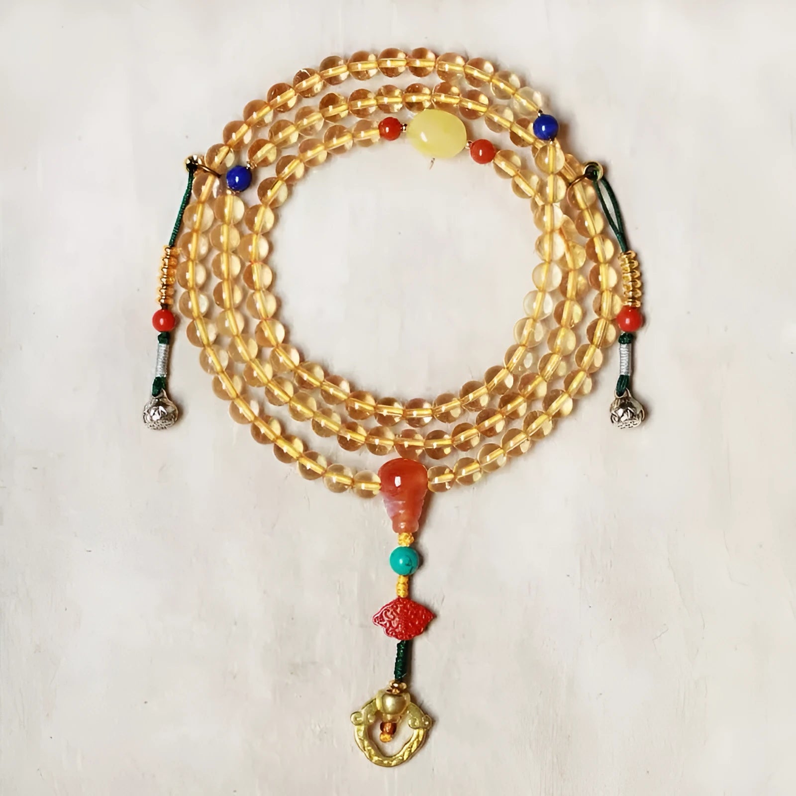 Brazilian natural citrine bracelet with 1mm yellow beads on filament cord
