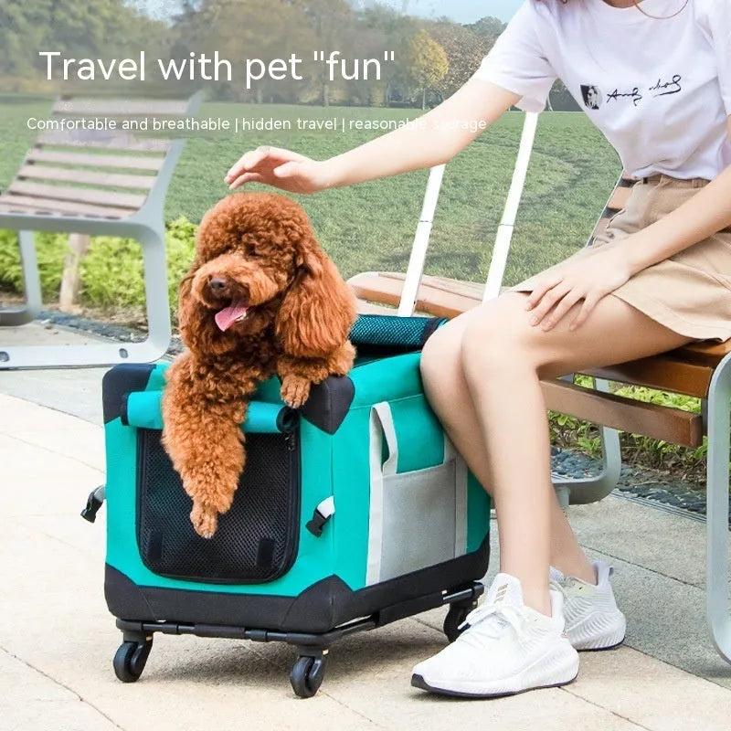 Portable polyester pet trolley bag for cats and dogs, folds to 11 x 33 x 33cm, holds within 30 pounds