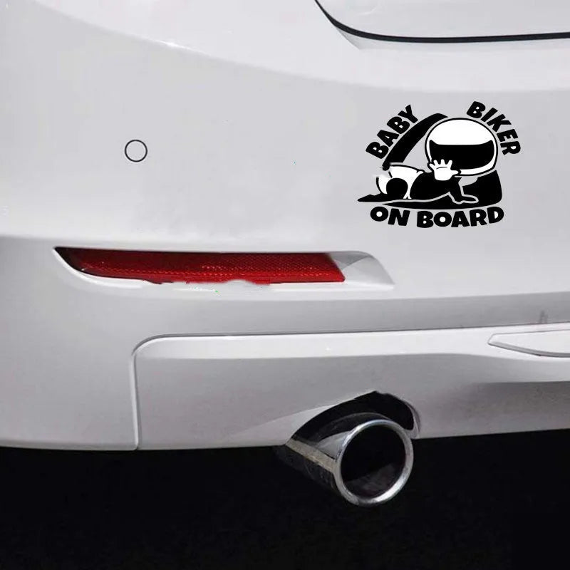 Black and white BABY ON BOARD reflective car sticker measuring 14.5 by 15 centimetres