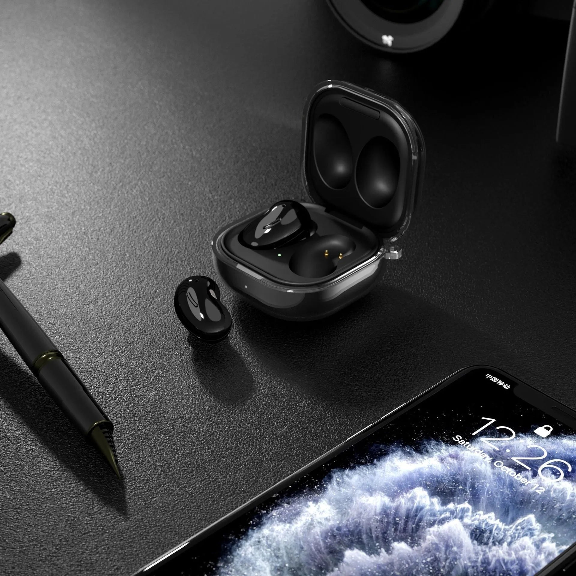 Translucent plastic replacement ear case for clamshell Bluetooth headphones in gold, black, purple, and clear.