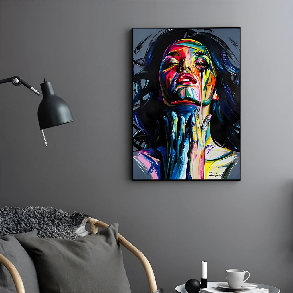 Black and white Smokey Girl portrait oil painting print on non-woven material, unframed.