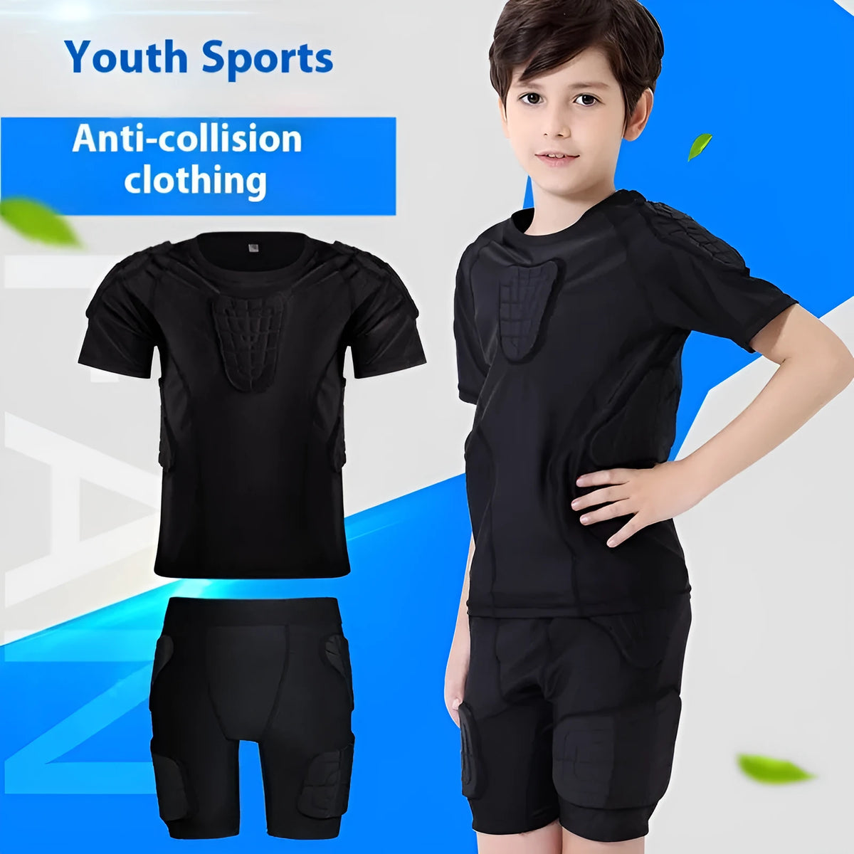 Children's anti-collision basketball cycling bodysuit top and shorts set in black Lycra