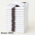 Set of twelve striped cotton dish towels in various colours, showing their 48x70 cm size
