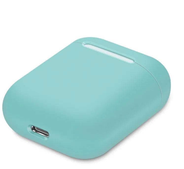 Split-shell silicone protective case for Apple AirPods charging box in a selection of colours on a plain background.