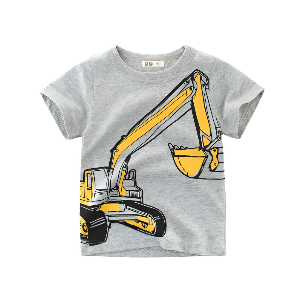 Flower ash cotton boys T-shirt with cartoon pattern and short sleeves for summer wear