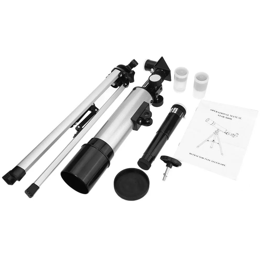 Outdoor monocular space telescope with 50mm aperture, 360mm focal length, and tripod for stargazing