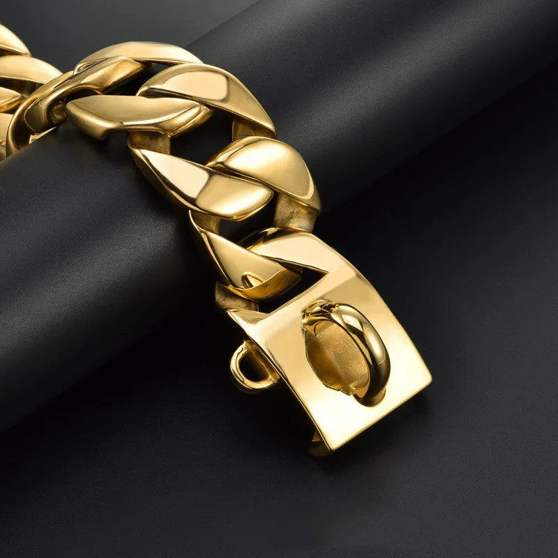 Widened 42mm stainless steel titanium dog bib reinforcement collar in gold finish