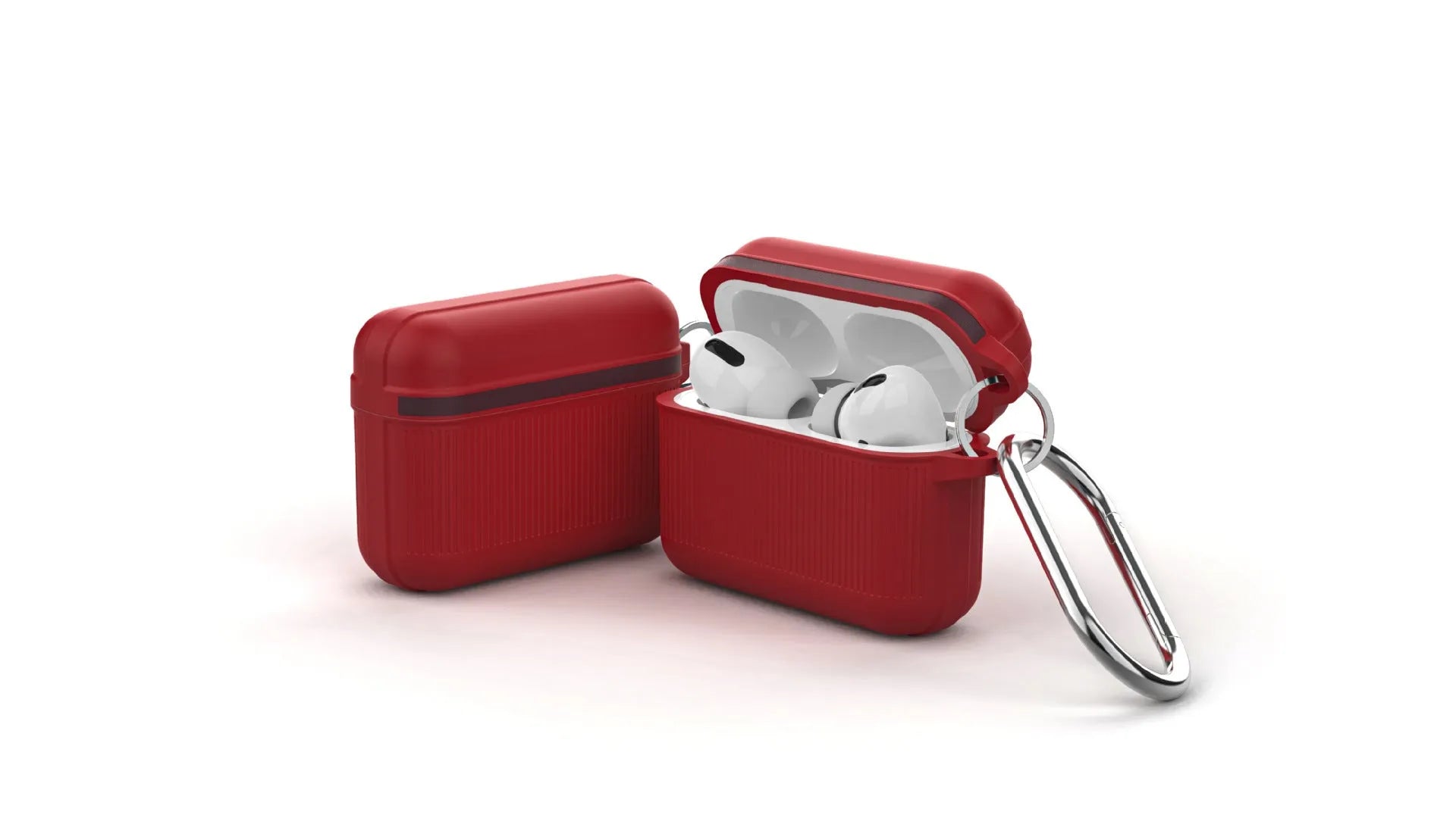 Silicone clamshell case with metal buckle for Apple AirPods 3, Pro, and 1/2 generation earphones.