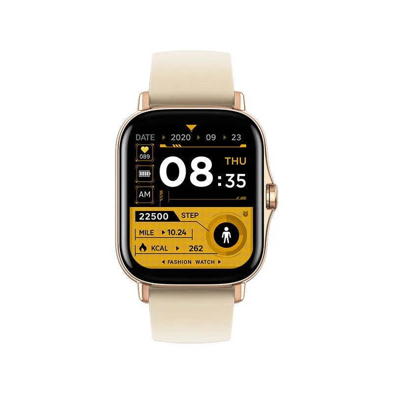 GT20 smartwatch with black silicone wristband and 1.75-inch touch screen displaying health metrics