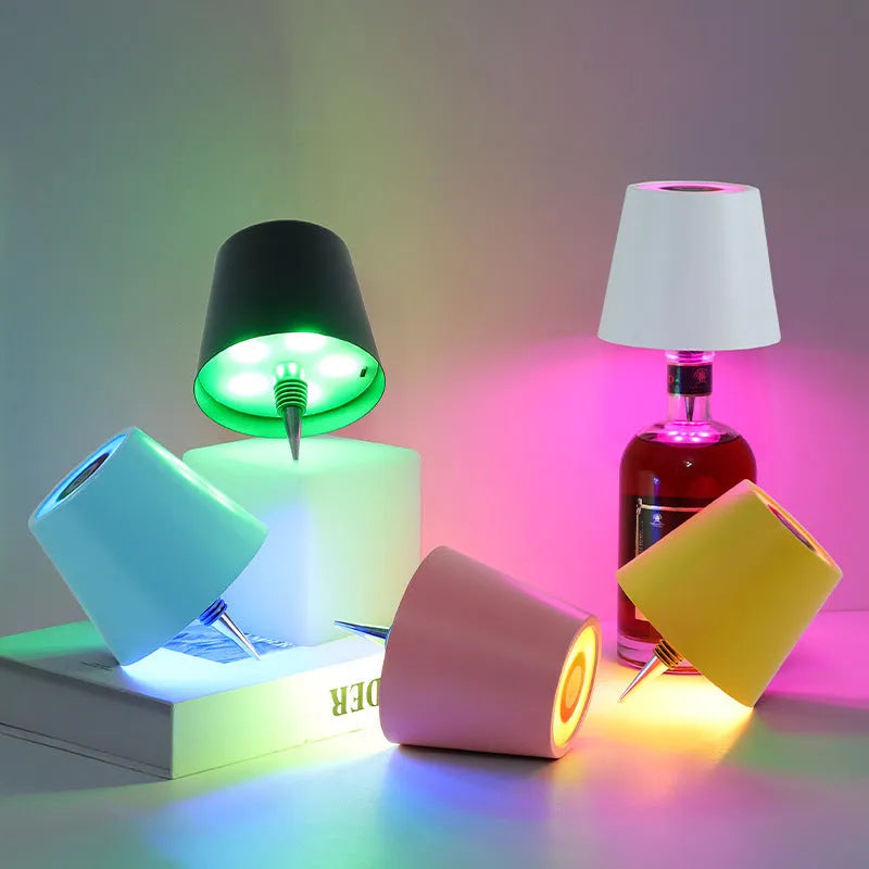 Plug-in Wine Bottle Lights Metal Wine Bottle Table Lamp Rechargeable RGB Tricolour Dimmable Creative Home Bar Decor Black White Gold Dark Blue Light Blue Green Pink Yellow Plastic Options 110V