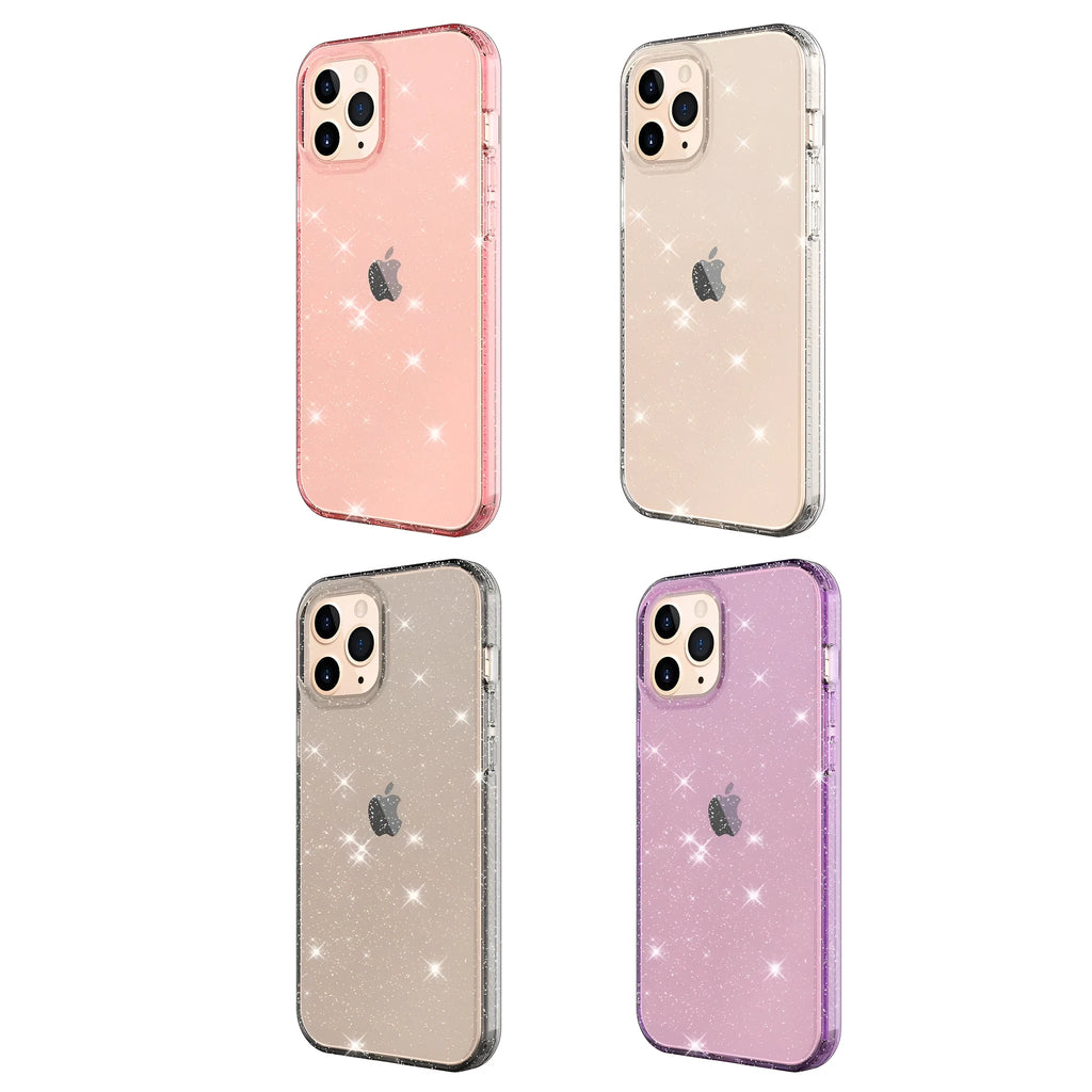 Transparent glitter TPU phone case for iPhone 12 Pro Max showing back cover design