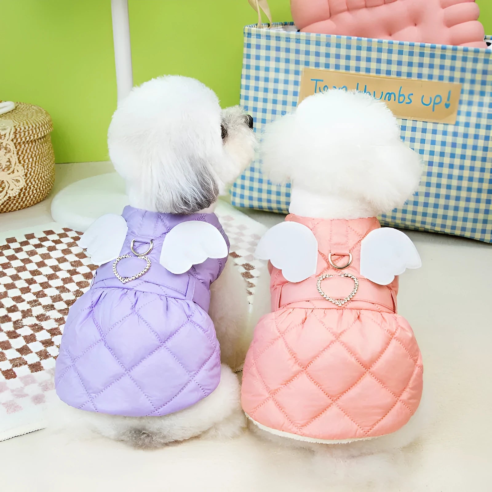 Pink polyester dog skirt with angel wings for small pets