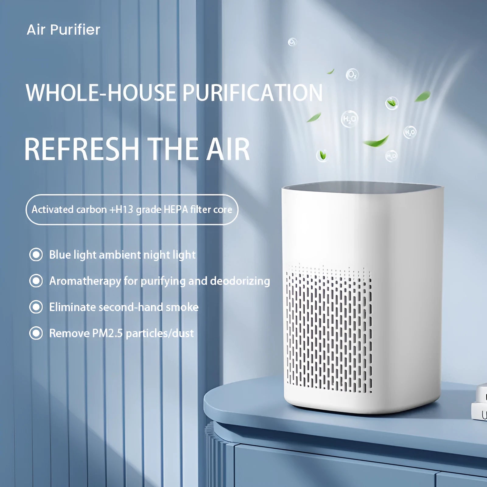 Simple style desktop air purifier with USB power cable for small room purification