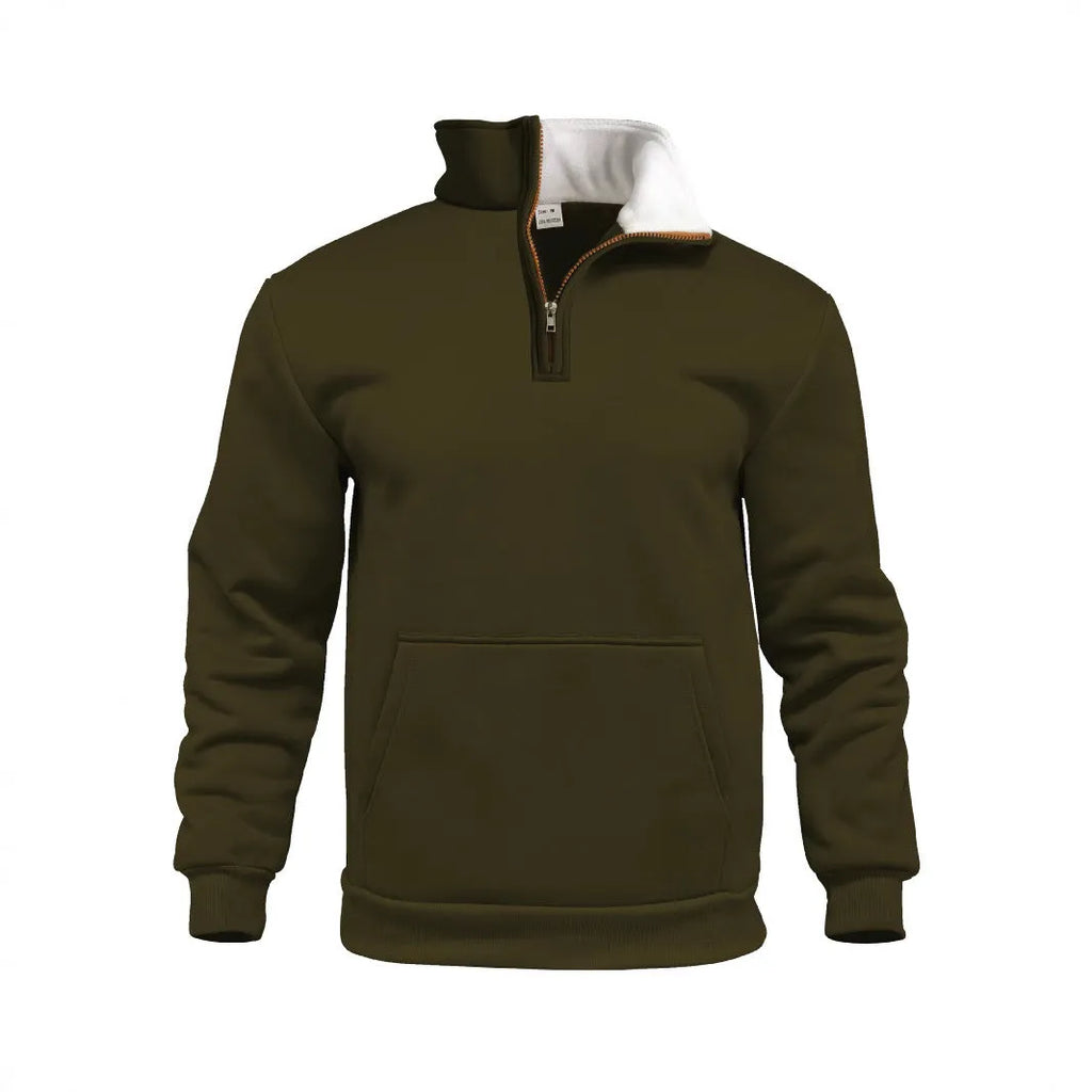 Casual high neck half-zip sweatshirt with 3D pocket, loose fit, polyester fabric, available in multiple colours