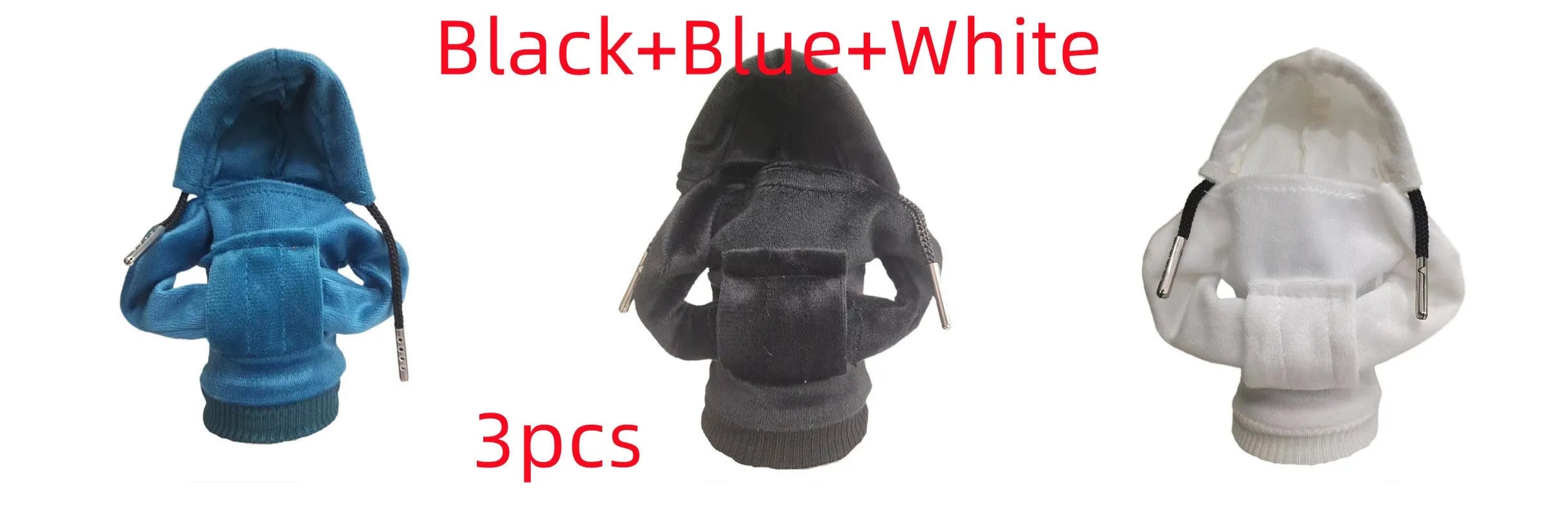 Blue cloth cover fitted over a car gear shift knob showing sewing detail