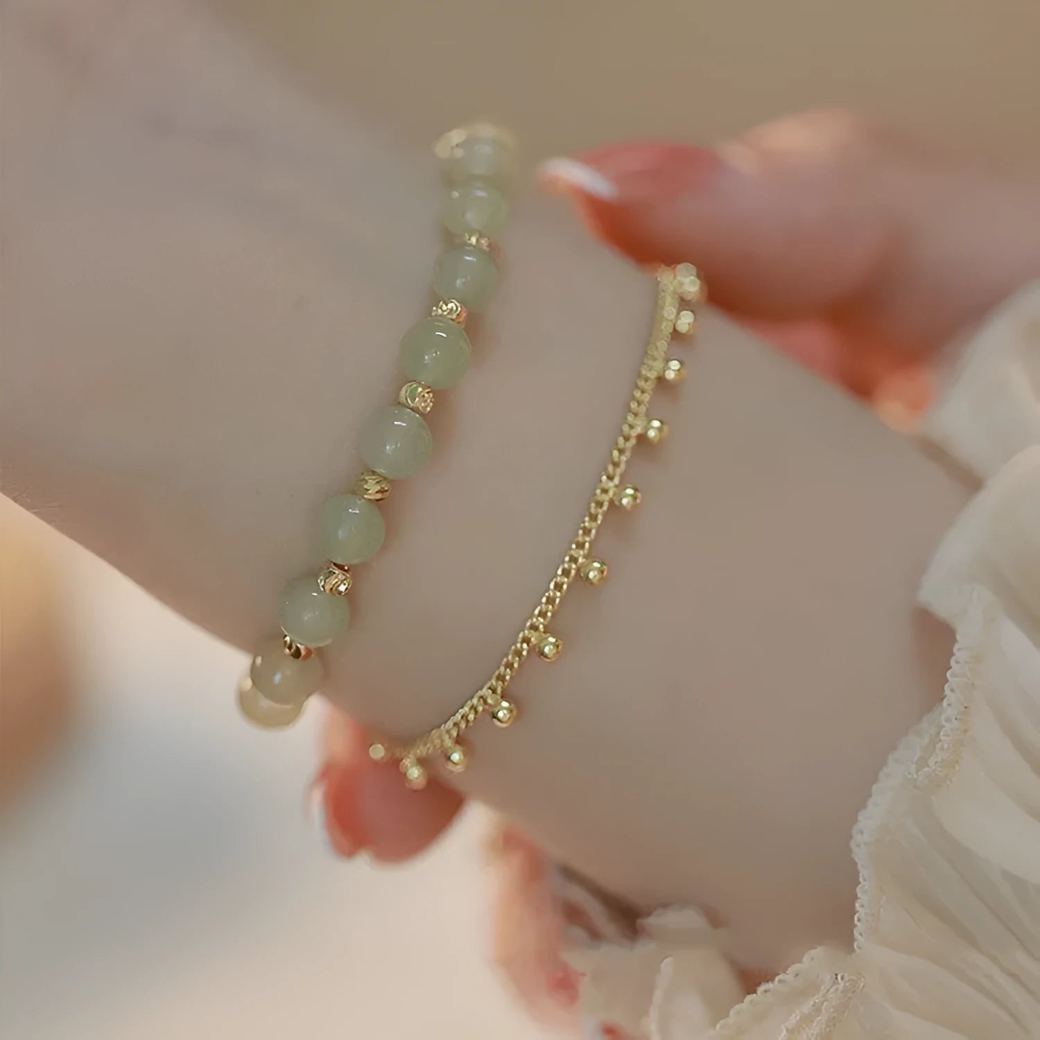 Natural Hetian Jade bracelet with princess running beaded style