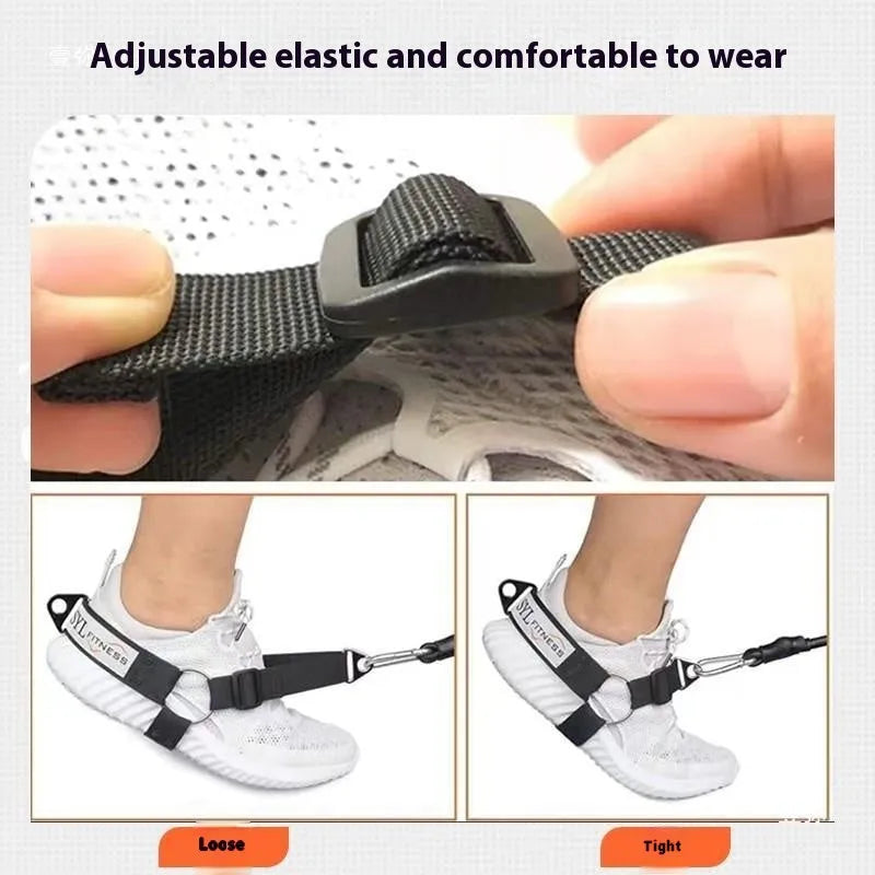 Gantry frame ankle buckle leg strength strap tension booties rope accessories in black, grey, or pink.