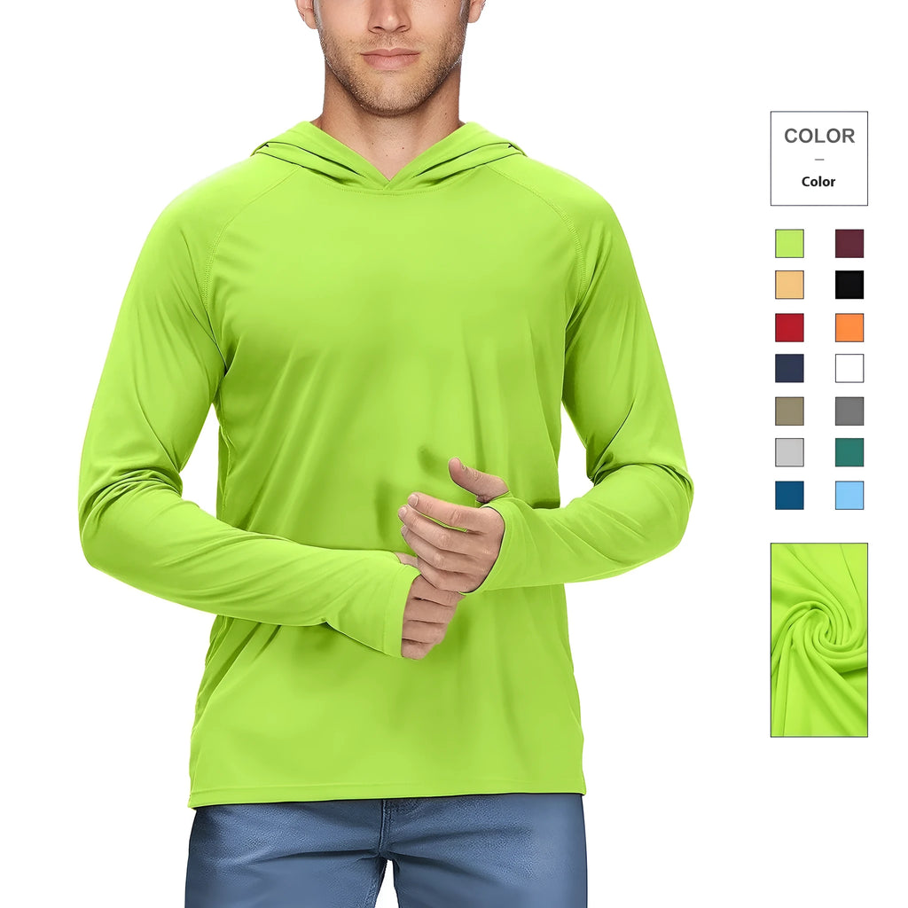 UPF50 hooded slim fit sun protection suit in polyester fabric for outdoor activities